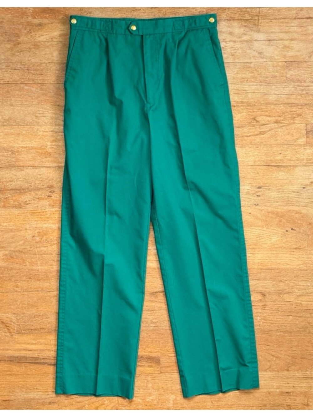 Vintage Mens Kelly Green Pants Size 28-30x30 1980s Cotton Blend Adjustable Waist